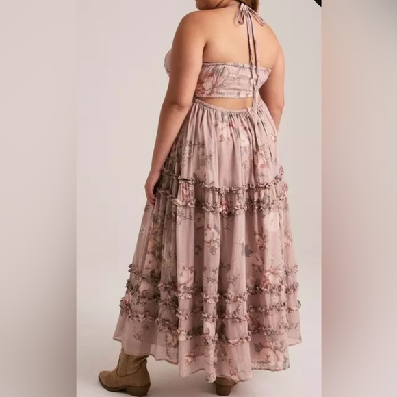 Torrid Festi Floral Halter Maxi Dress Ruffles Size 2 (18-20) Cottagecore Easter - Picture 2 of 9